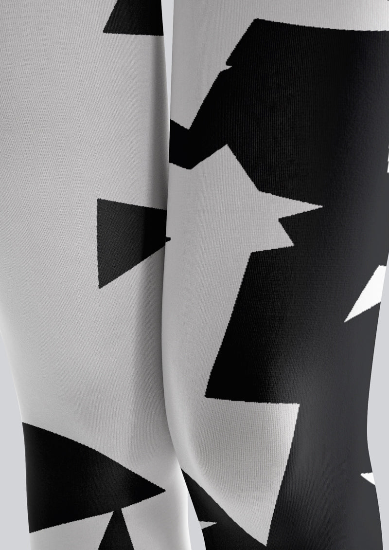 Black White Geometric Patchwork Tights Hosiery Pantyhose