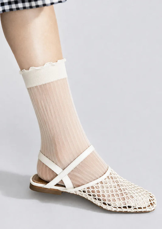 Sheer Ribbed Crew Socks