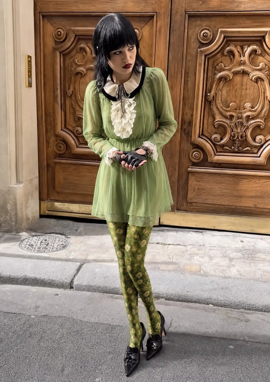 Green Meadow Floral Tights Hosiery Pantyhose