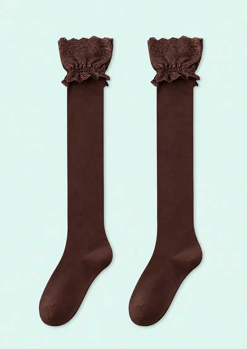 Black Floral Lace Top Knee Stockings