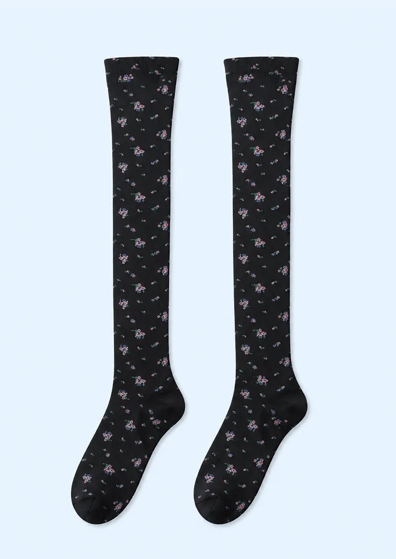 White Ditsy Floral Knee Stockings