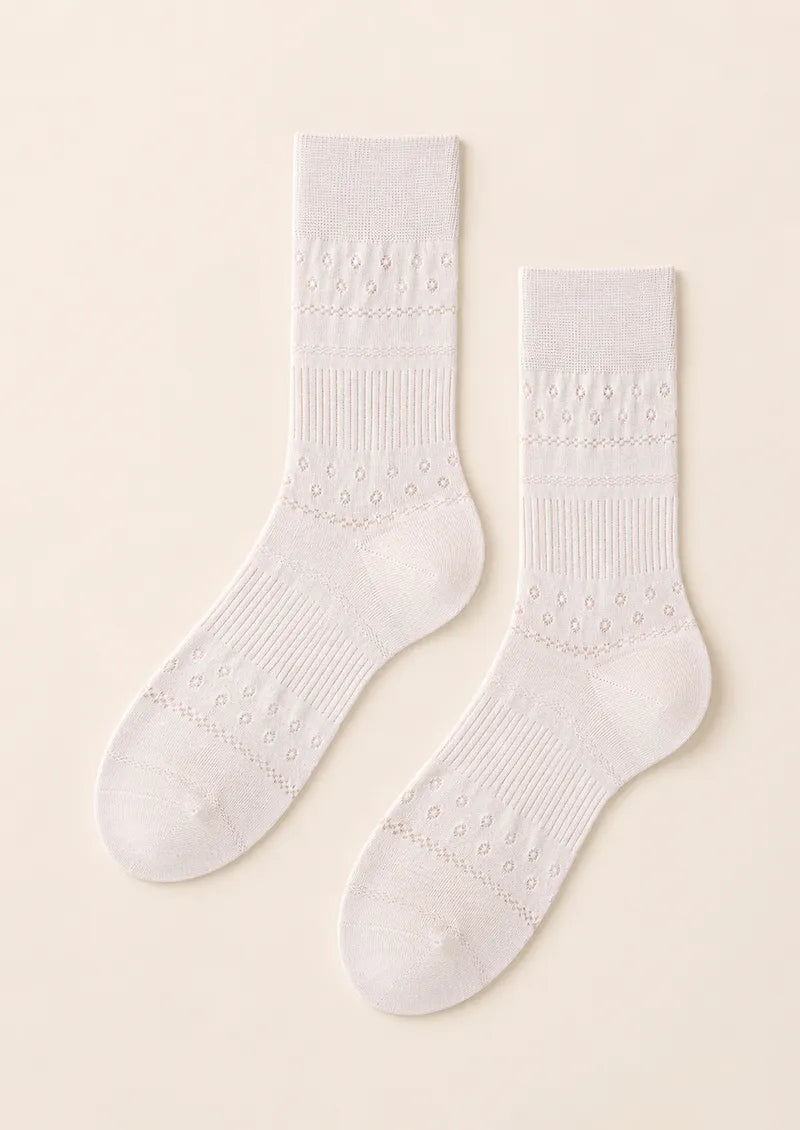 Ivory Pointelle Ribbed Knit Ankle Socks