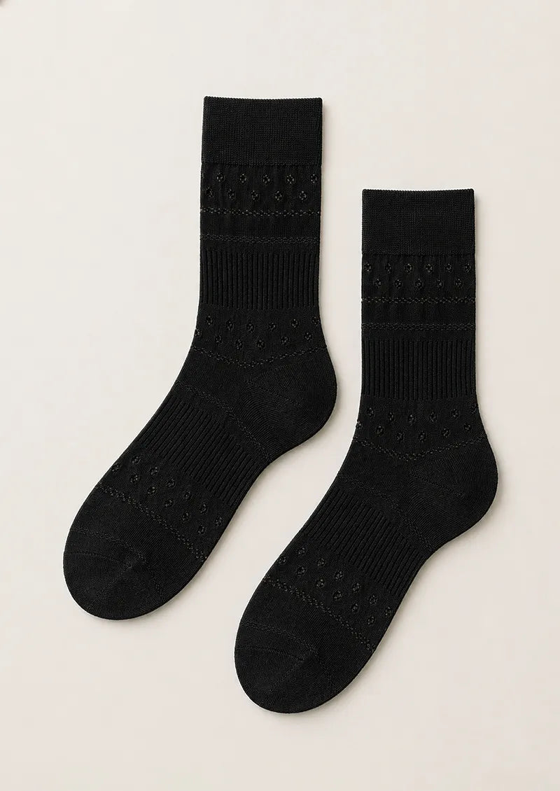 Black Pointelle Ribbed Knit Ankle Socks