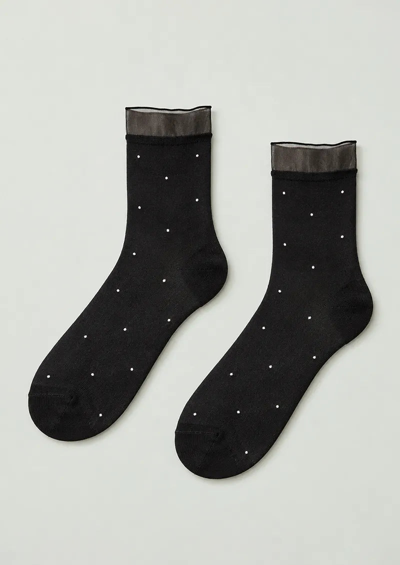 Black Tiny Dot Sheer Cuff Ankle Socks