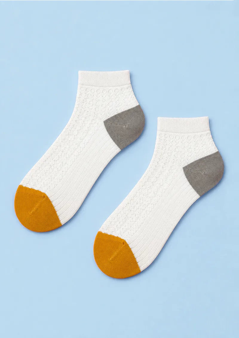 Ivory Pointelle Colorblock Low-Cut Socks