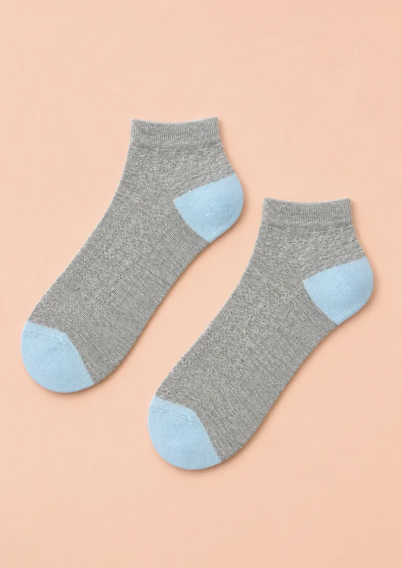 Heather Gray & Blue Textured Colorblock Ankle Socks