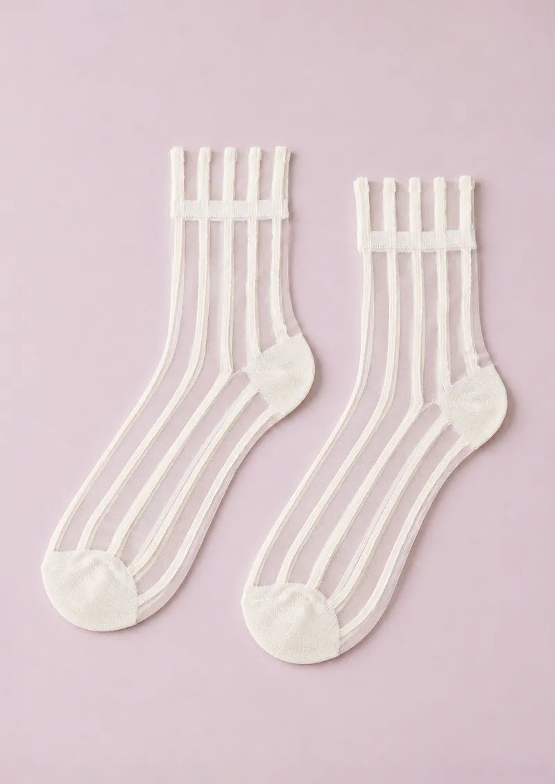 Ivory Sheer Vertical Stripe Short socks
