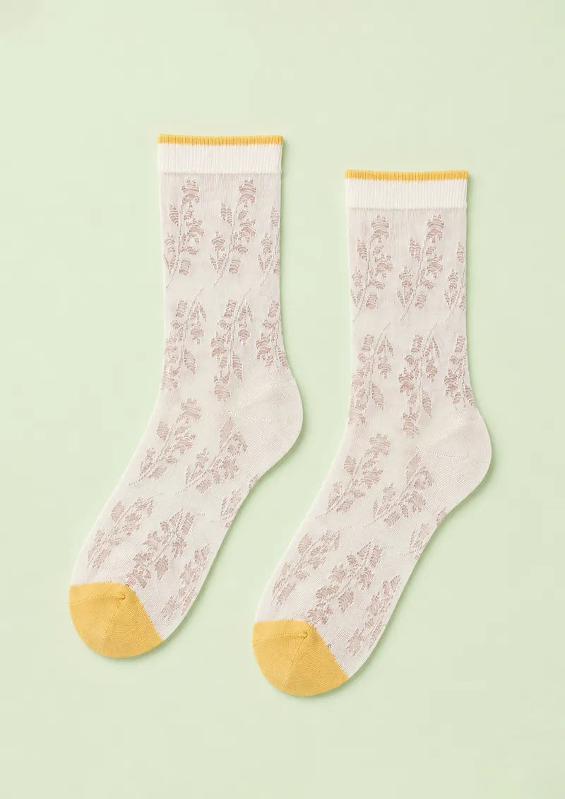 Ivory Botanical Openwork Colorblock Short socks