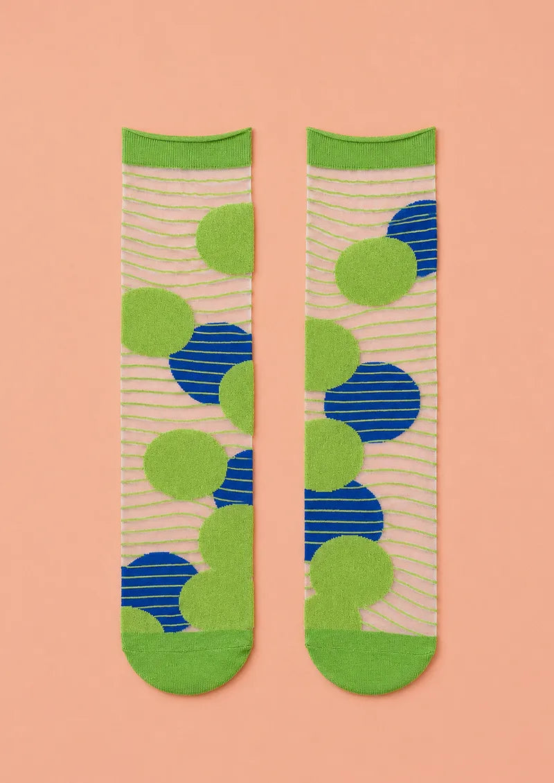 Lime Abstract Circle Jacquard Knit Short Socks