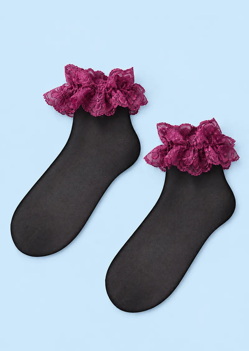 White Sheer Lace Ruffle Low-Crew Socks