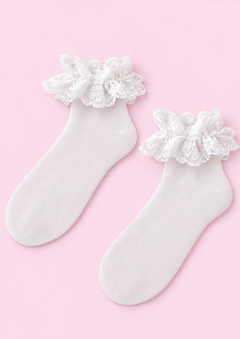 Black Sheer Lace Ruffle Low-Crew Socks