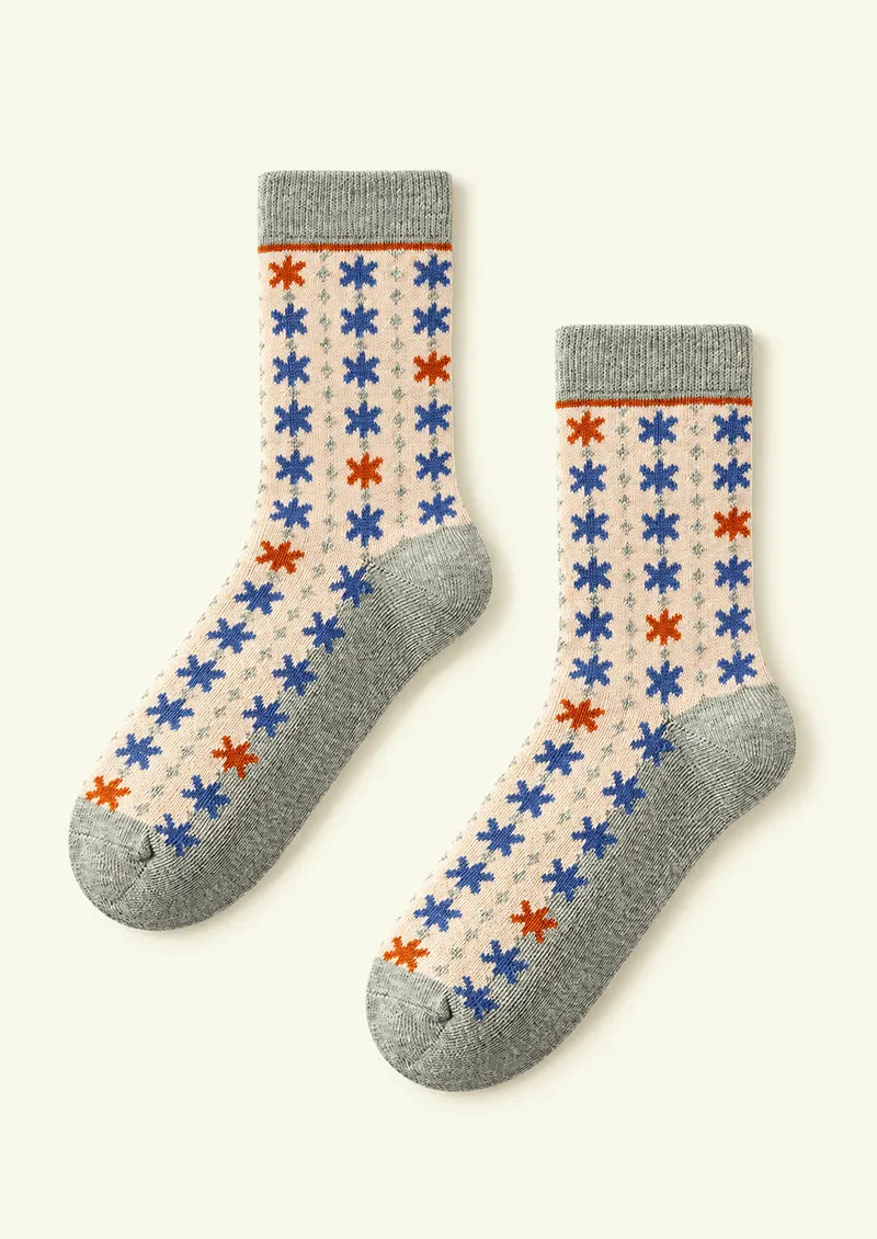 Ivory Blue Starflower Crew Socks