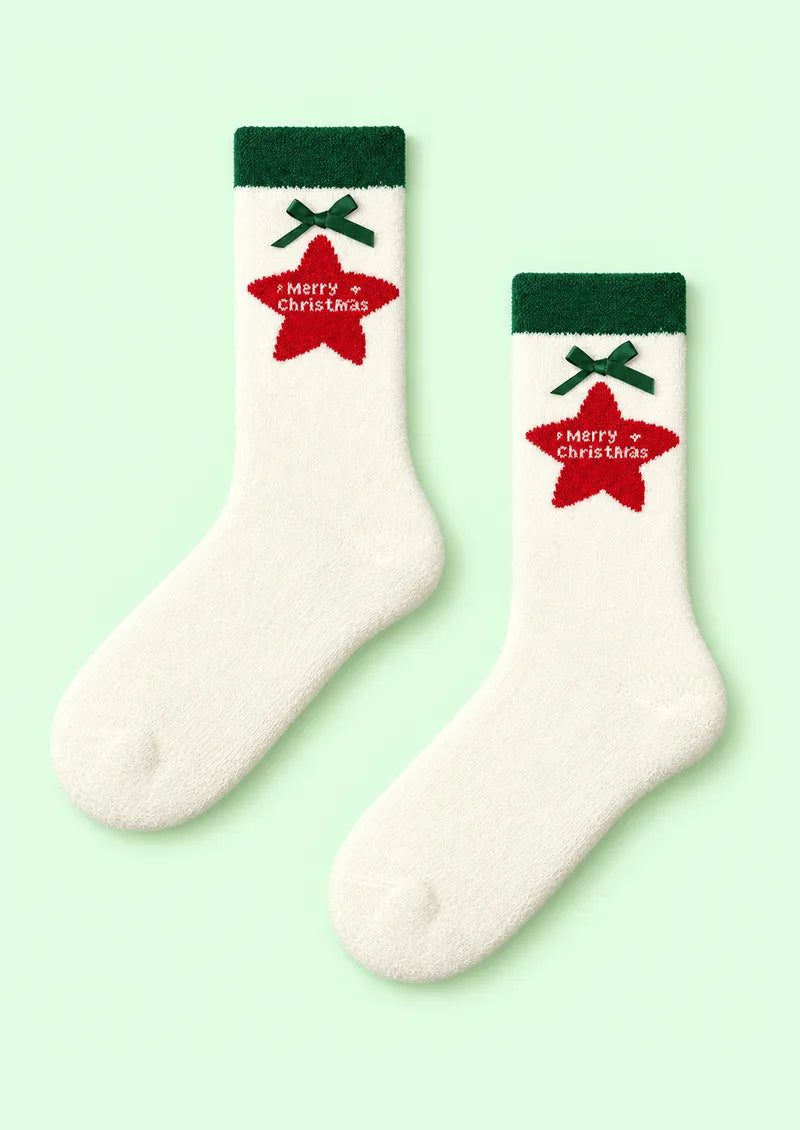 Ivory Christmas Star Crew Socks