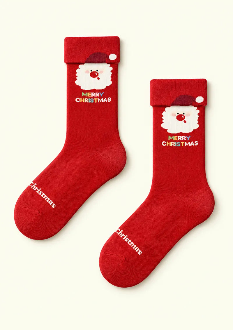 Red Santa Merry Christmas Crew Socks