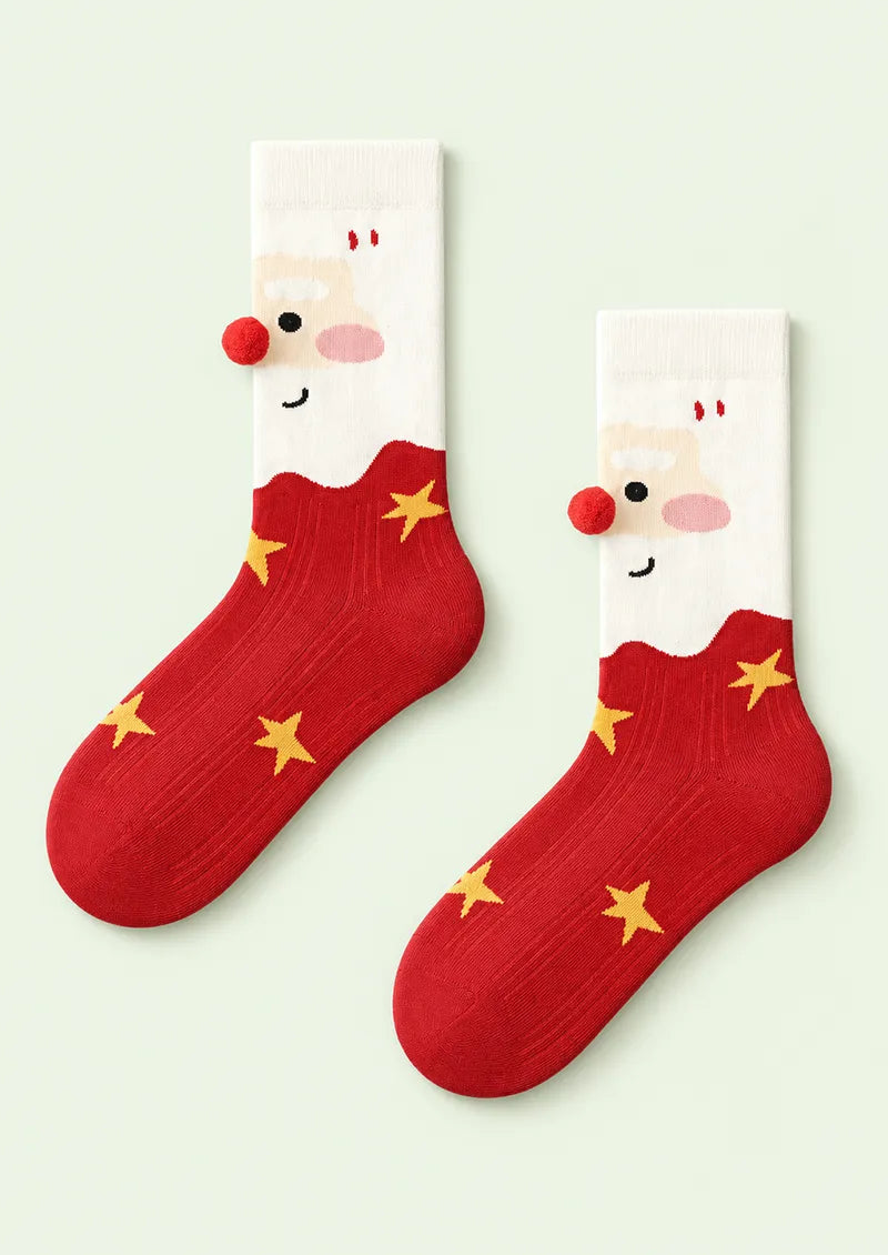 White Red Santa Star Crew Socks