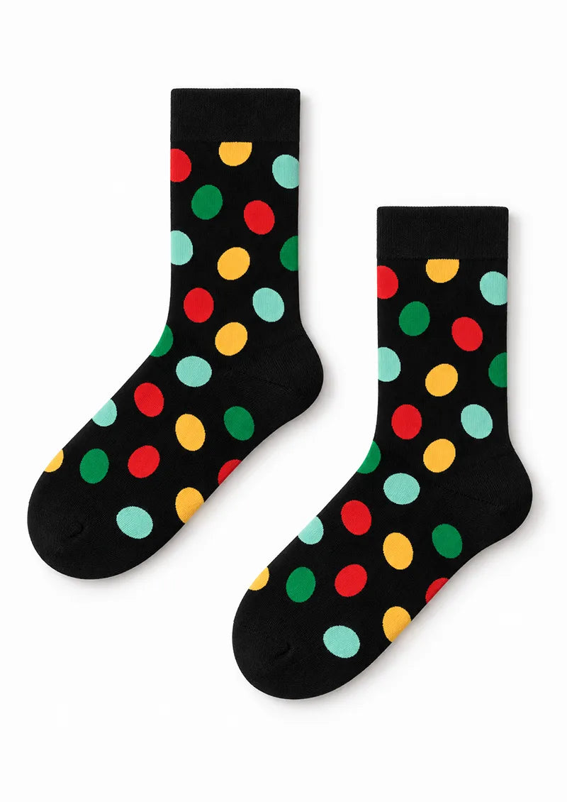 Black Multicolor Polka Dot Crew Socks