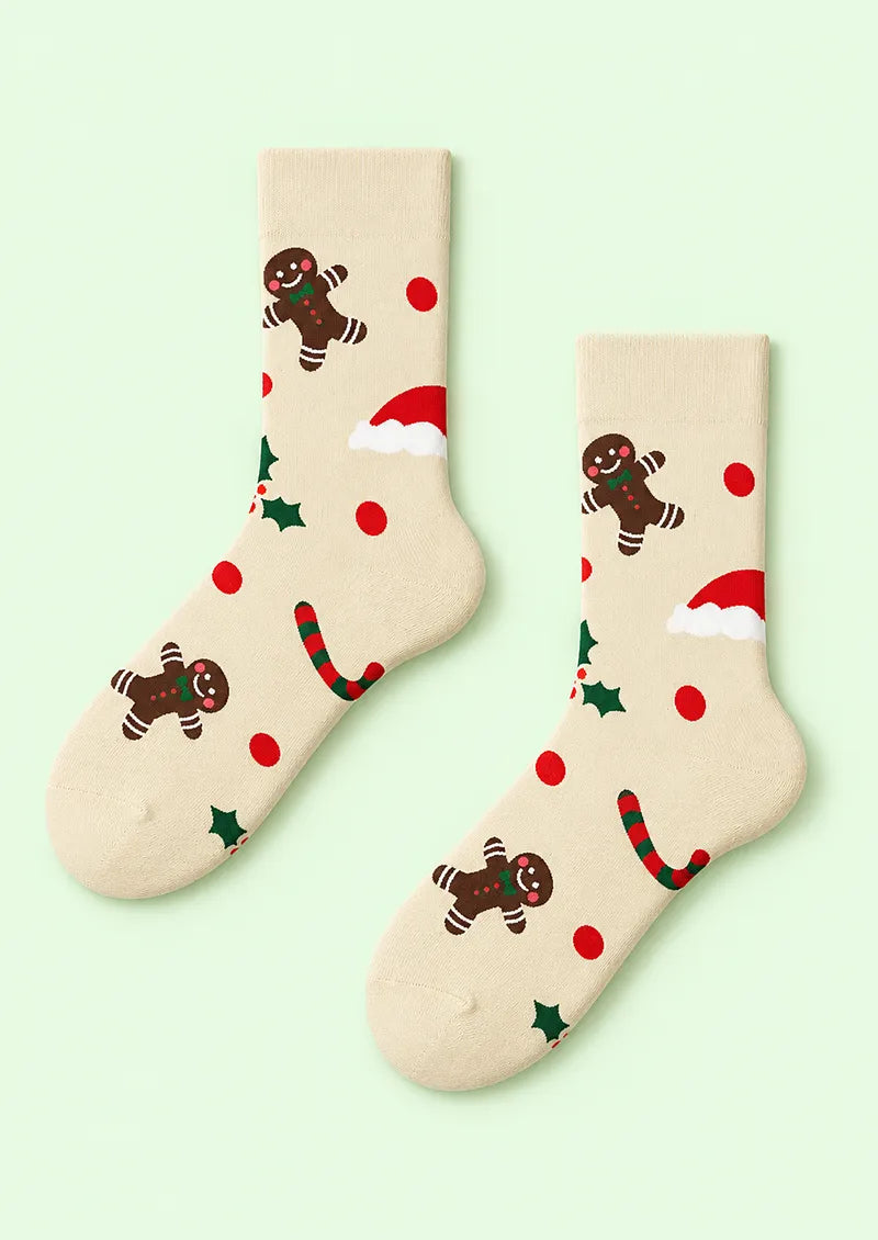 Ivory Gingerbread Holiday Crew Socks