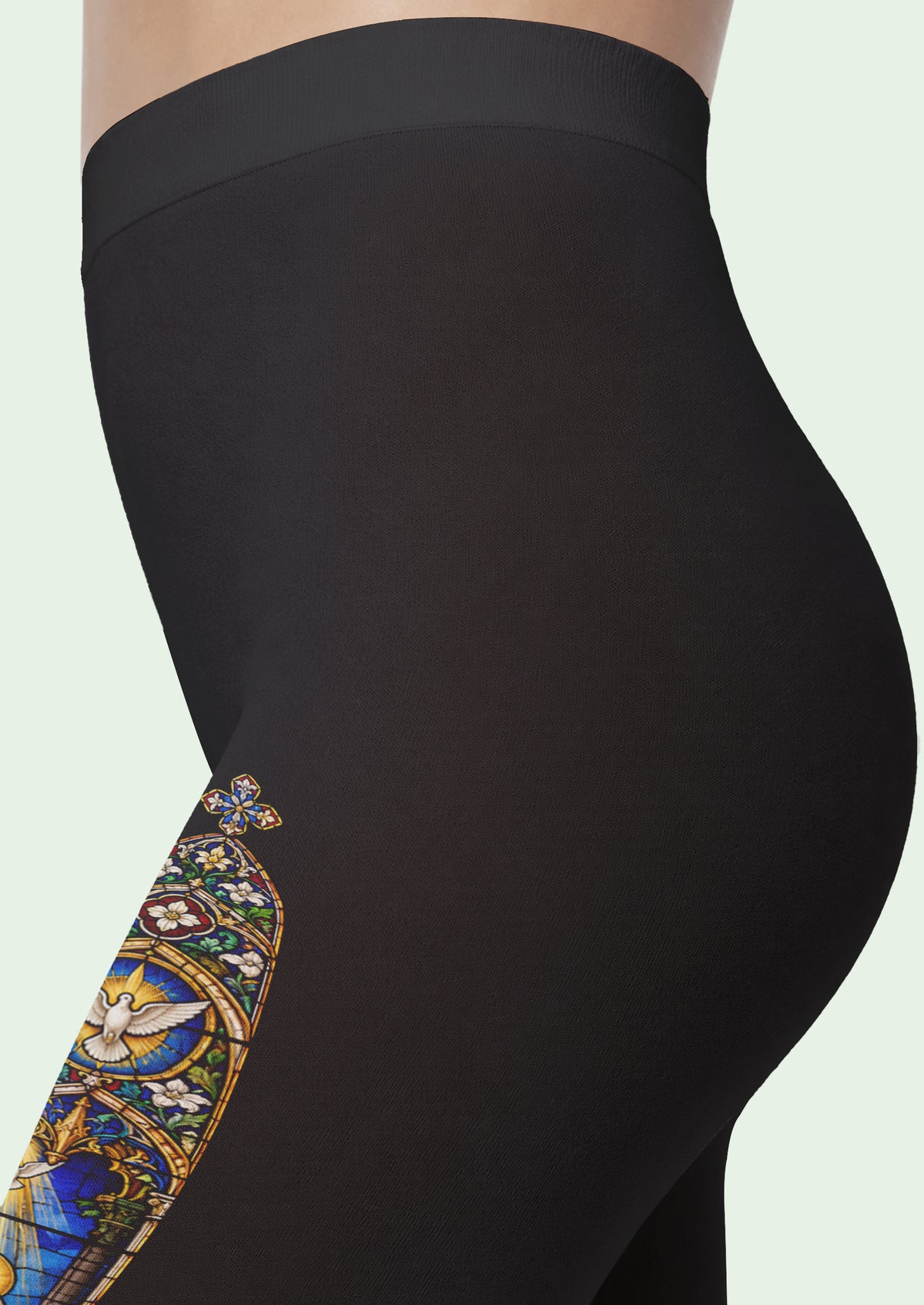 Black Gothic Stained Glass Angel Footless Tights