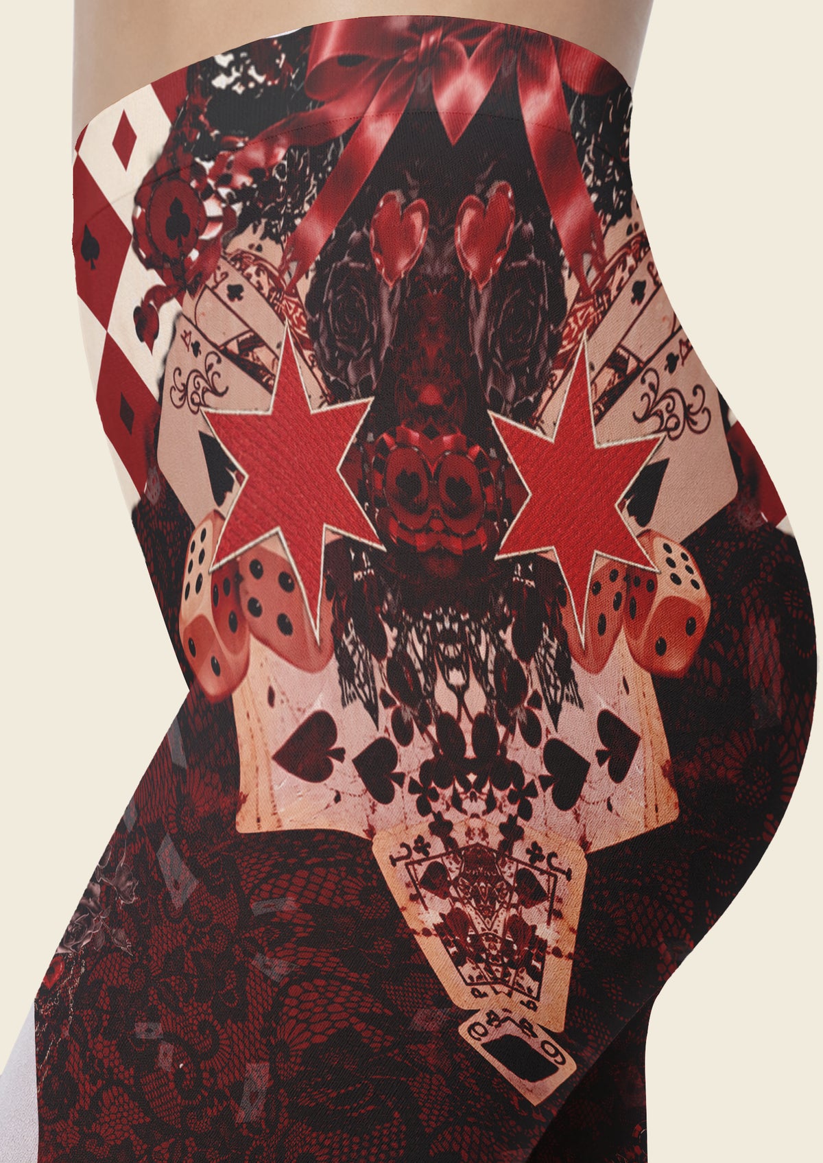 Black Burgundy Playing Card Collage Footless Tights