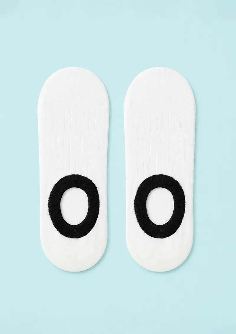White & Black Orbit Ring No-Show Socks