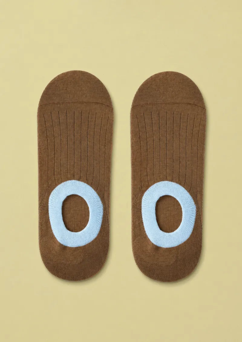 Caramel Brown Sky Blue Halo Ring No-Show Socks