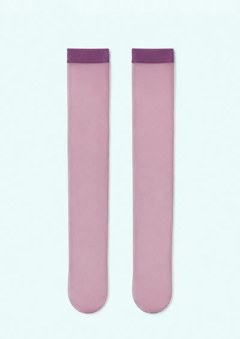 Dusty Pink Plum Cuff Sheer Knee-High Socks