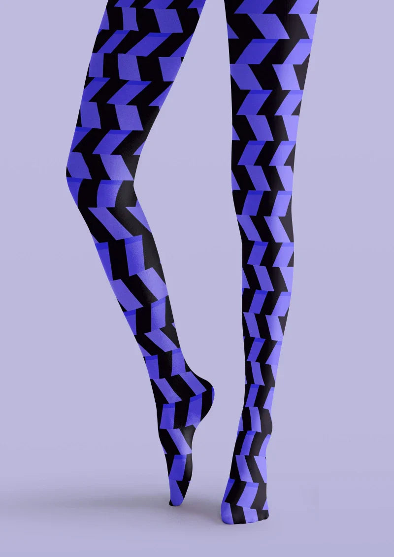 Blue Black Geometric Wave Tights Hosiery Pantyhose