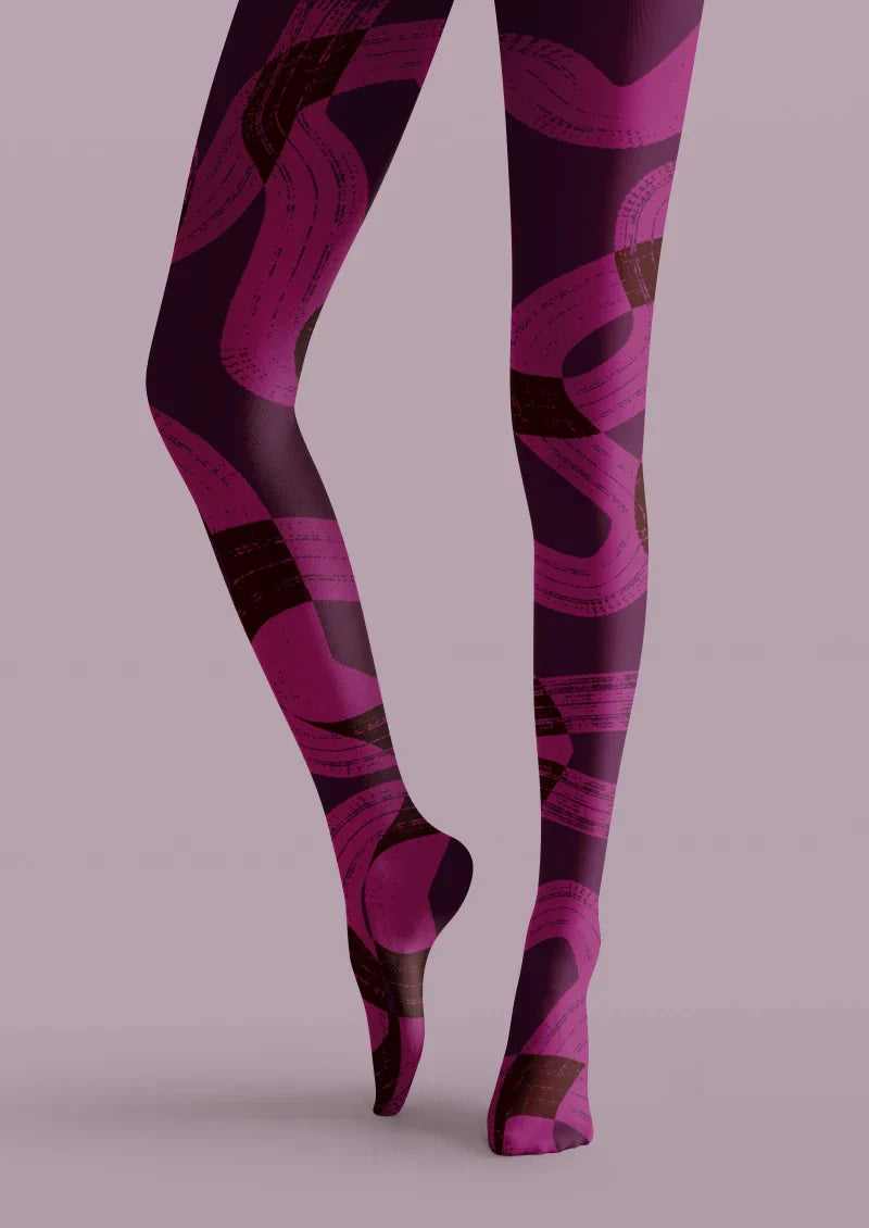 Purple Abstract Pattern Tights Hosiery Pantyhose