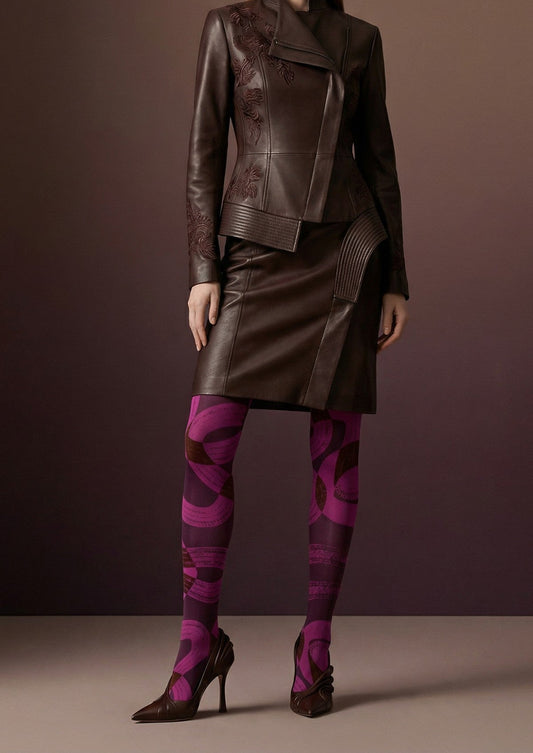 Purple Abstract Pattern Tights Hosiery Pantyhose