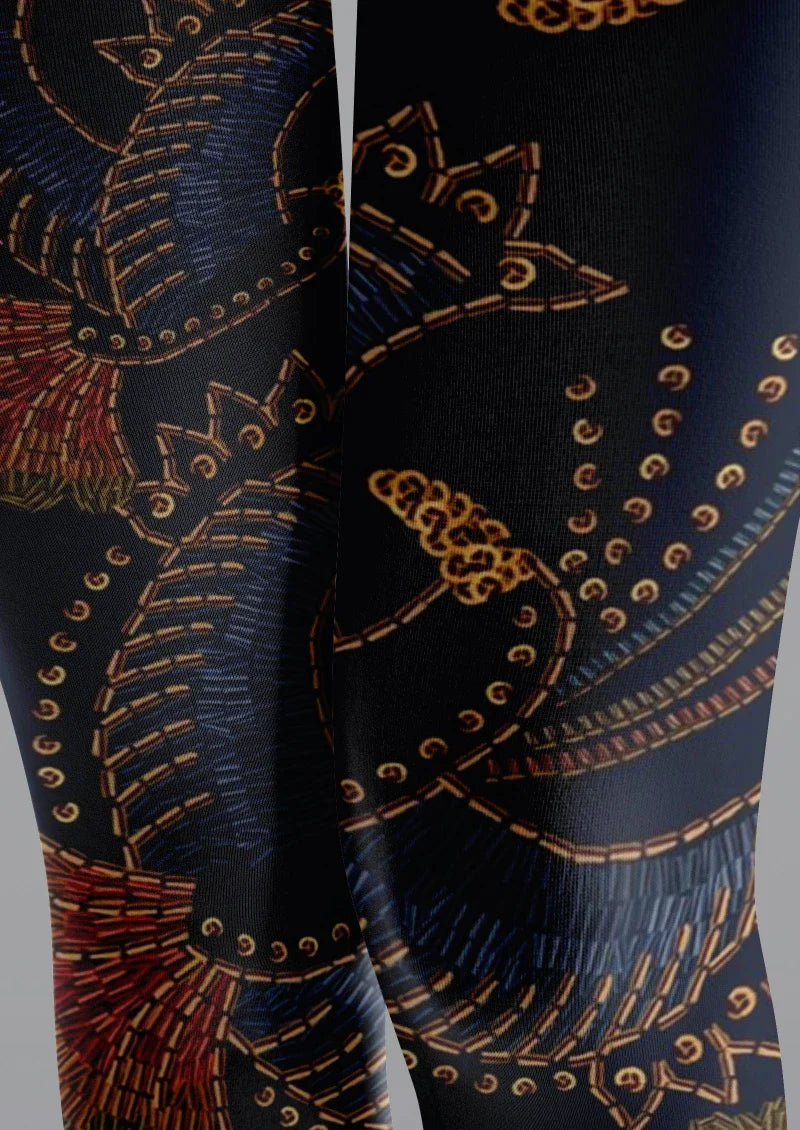 Navy Floral Print Tights Hosiery Pantyhose