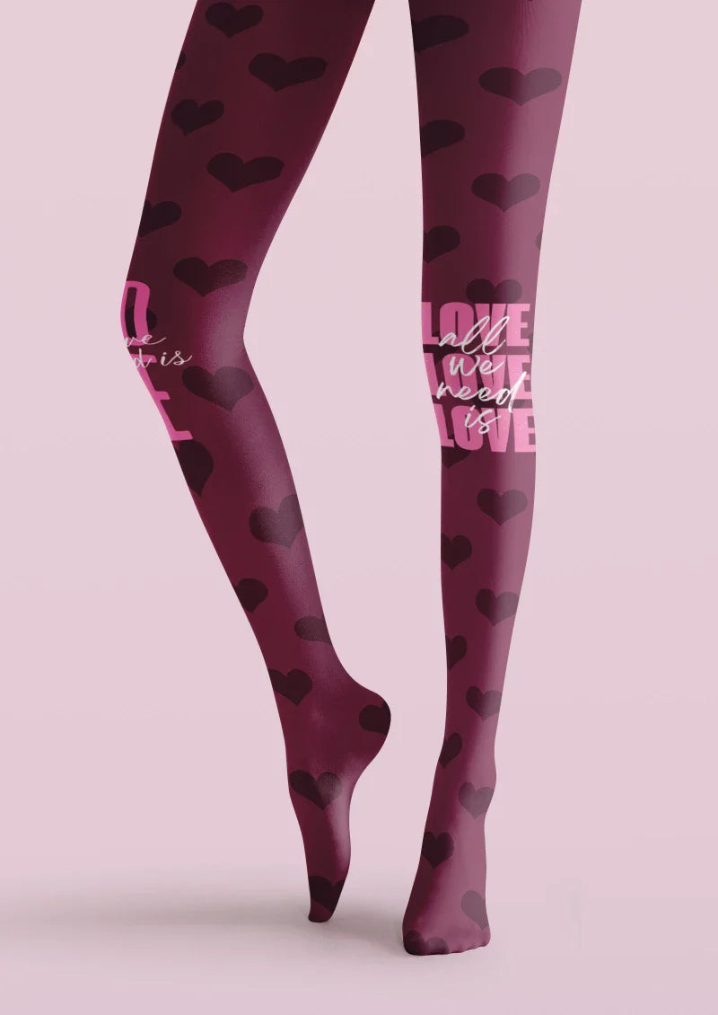 Purple Love Text Graphic Tights Hosiery Pantyhose