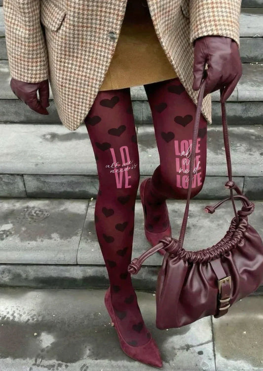Purple Love Text Graphic Tights Hosiery Pantyhose