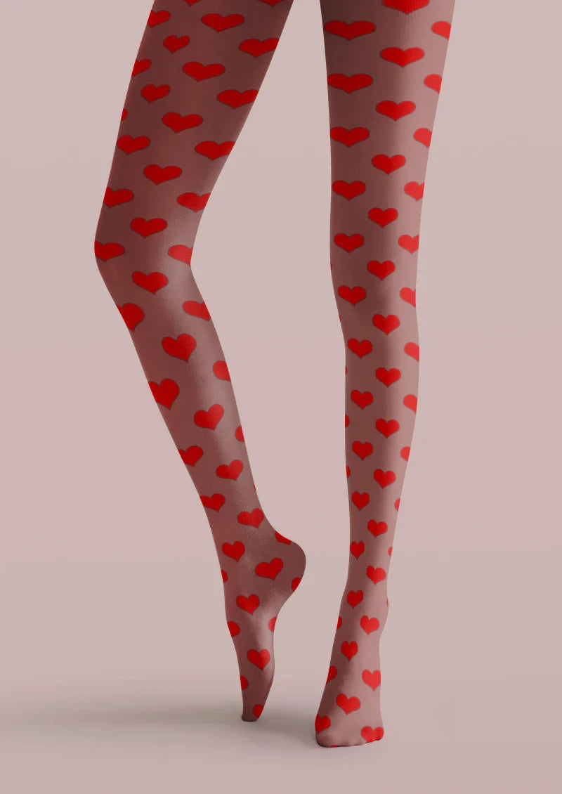 Red Heart Polka Dot Tights Hosiery Pantyhose
