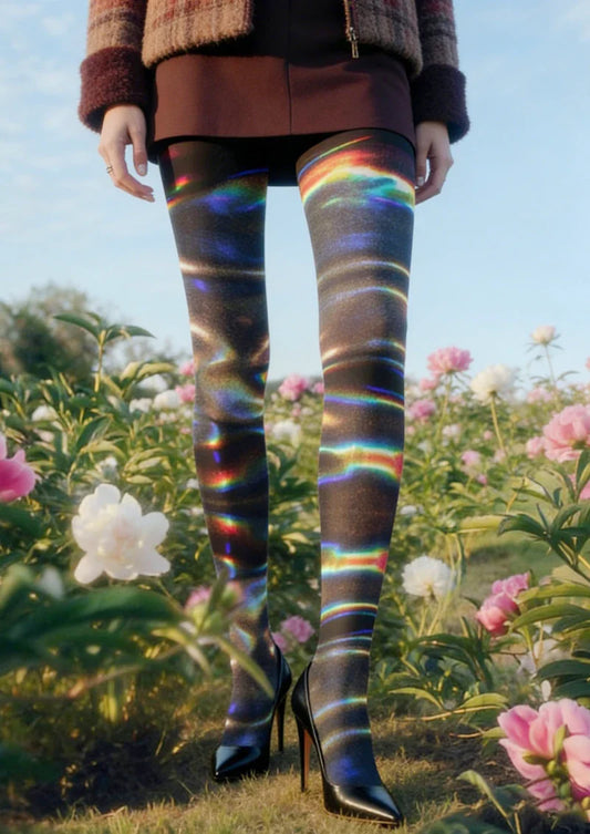Holographic Striped Tights Hosiery Pantyhose