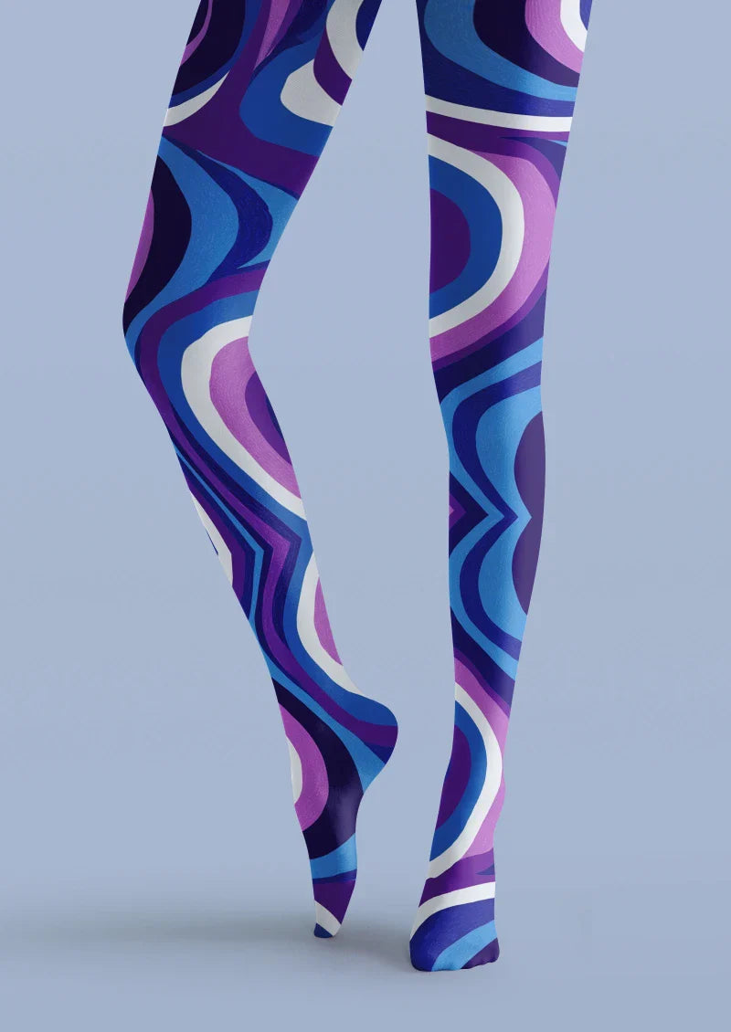 Blue Purple Wave Graphic Tights Hosiery Pantyhose