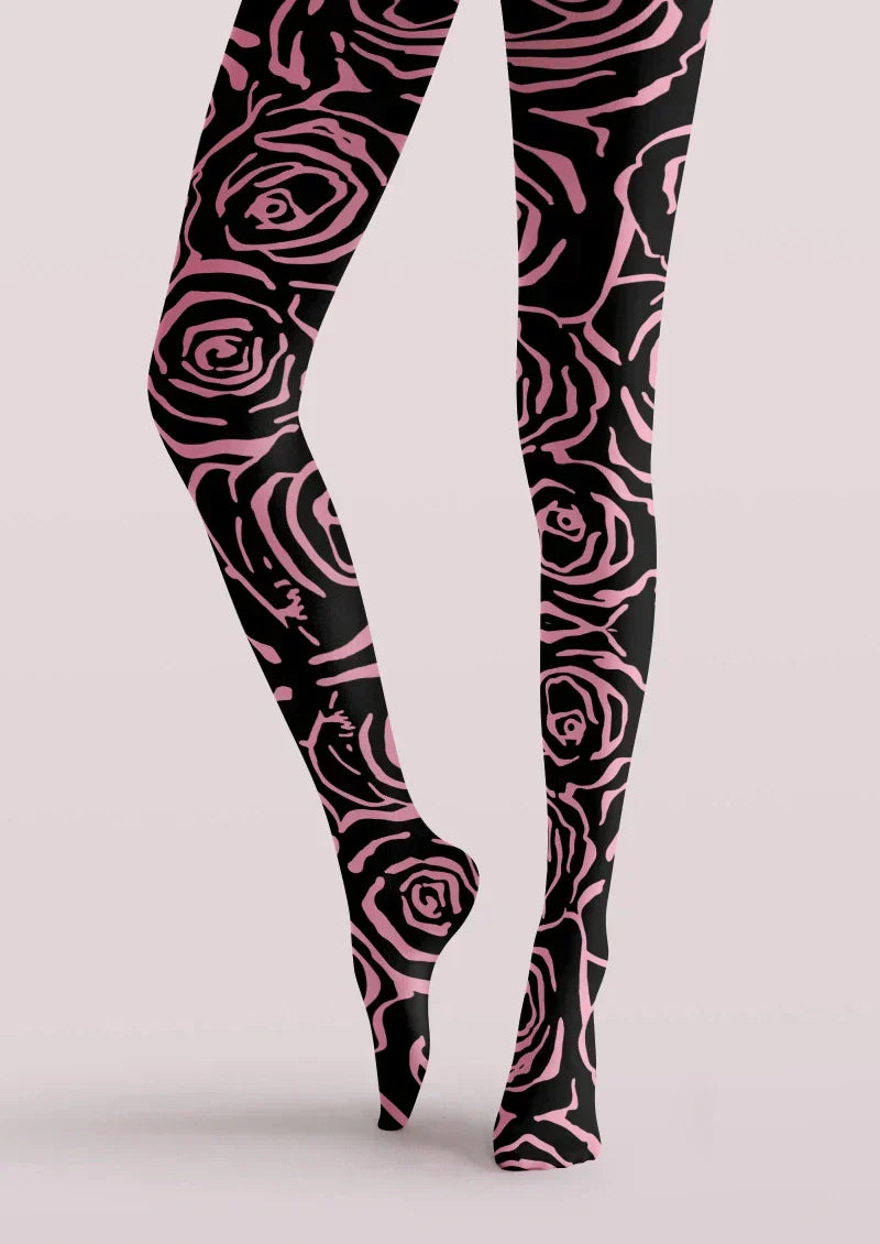 Pink Black Abstract Line Tights Hosiery Pantyhose