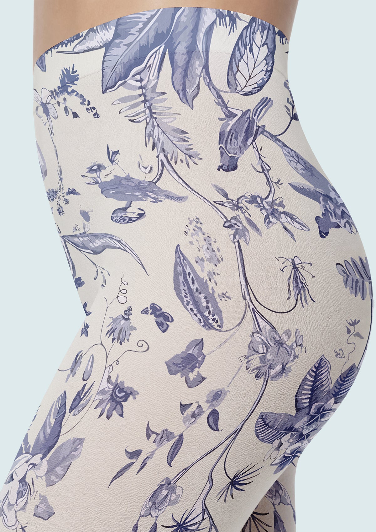 Porcelain Floral Footless Tights Hosiery Leggings