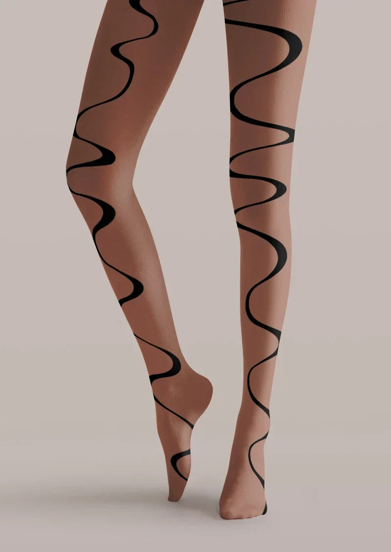 Brown Abstract Curve Tights Hosiery Pantyhose
