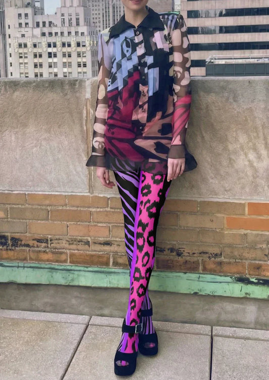 Purple Pink Animal Print Tights Hosiery Pantyhose