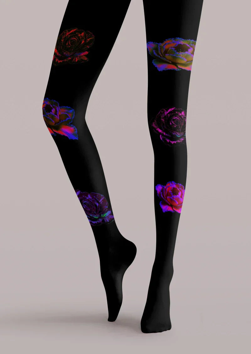 Black Red Purple Floral Tights Hosiery Pantyhose