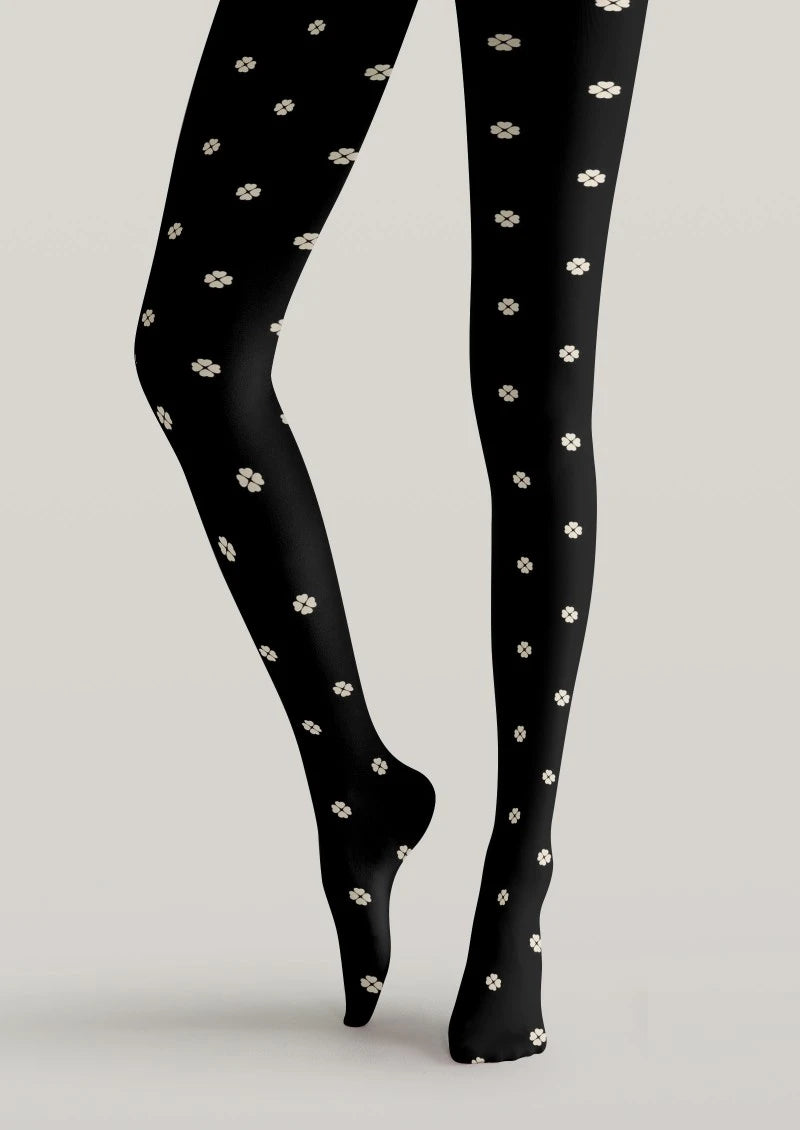 Black White Floral Polka Dot Tights Hosiery Pantyhose