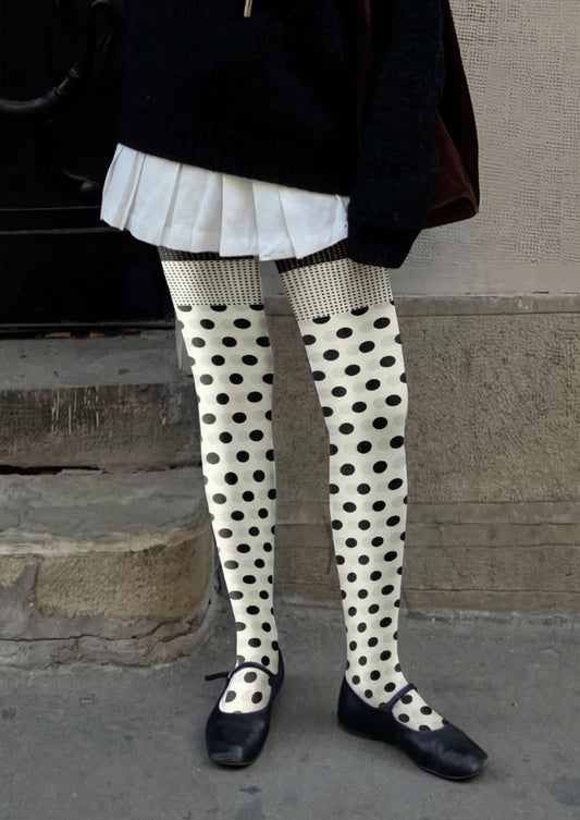 White Black Polka Dot Tights Hosiery Pantyhose