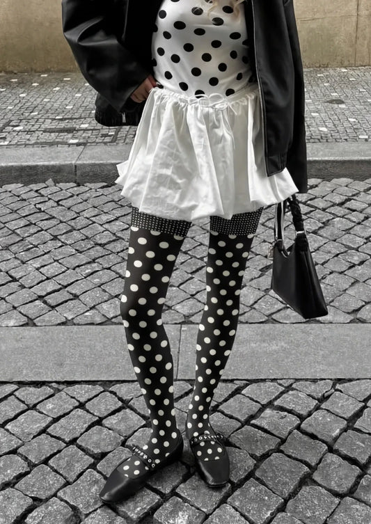 Black White Polka Dot Tights Hosiery Pantyhose