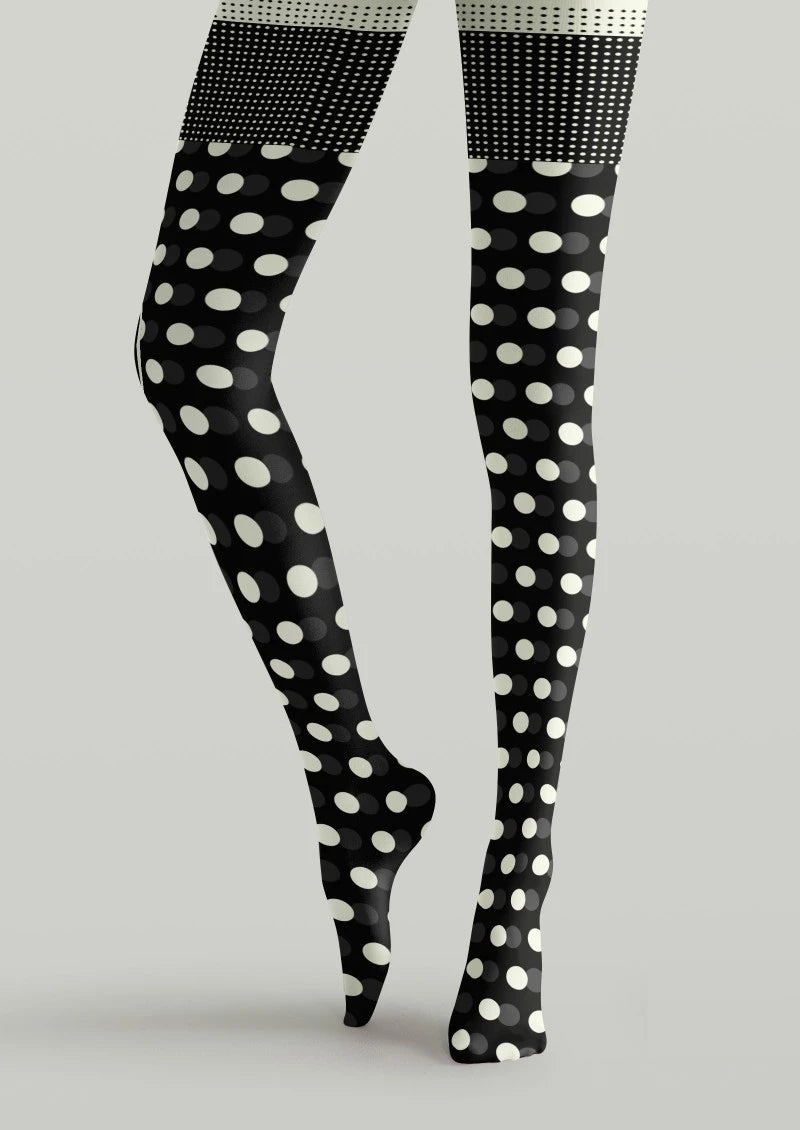 Black White Polka Dot Tights Hosiery Pantyhose