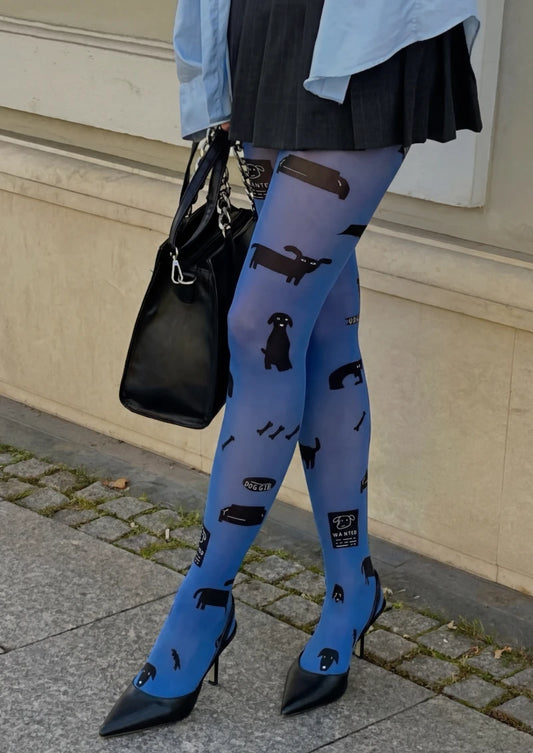 Blue Black Animal Graphic Tights Hosiery Pantyhose