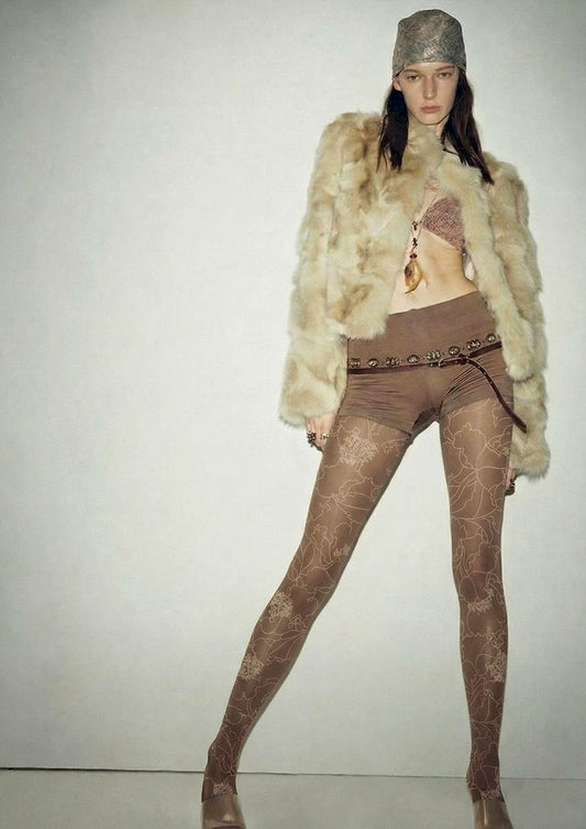 Floral Line Printed Tights Hosiery Pantyhose