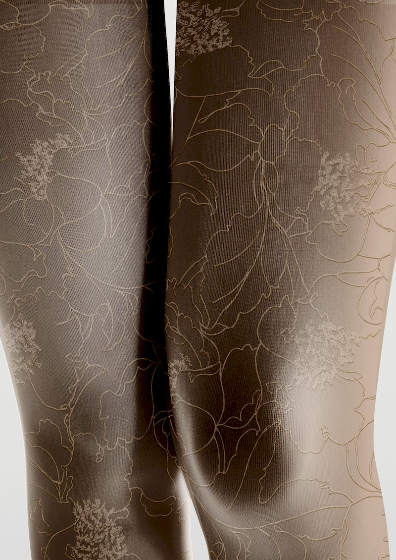 Floral Line Printed Tights Hosiery Pantyhose