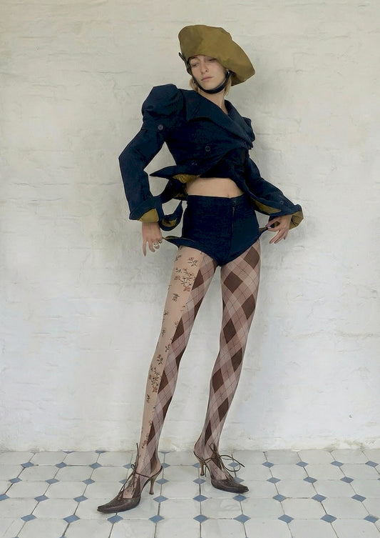 Argyle Floral Printed Tights Hosiery Pantyhose