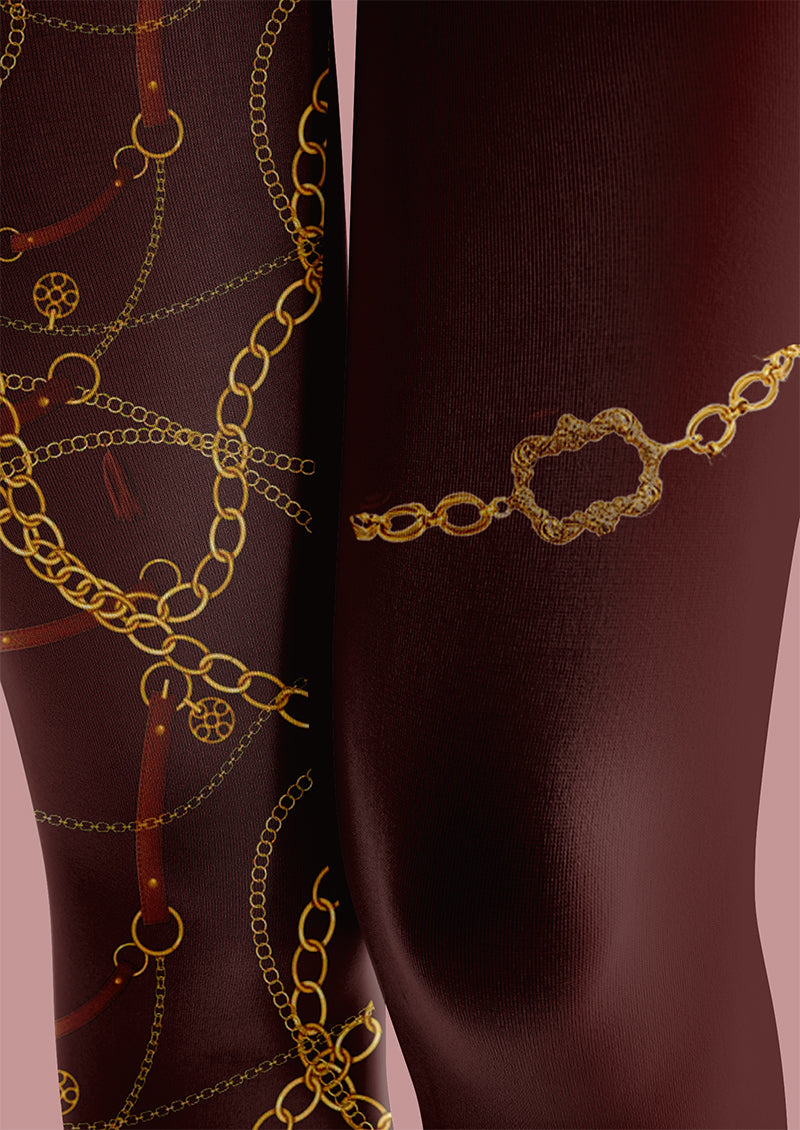 Brown Gold Chain Tights Hosiery Pantyhose