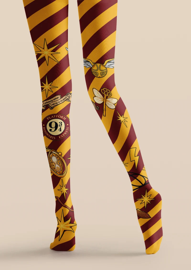 Yellow Burgundy Magic Stripe Tights